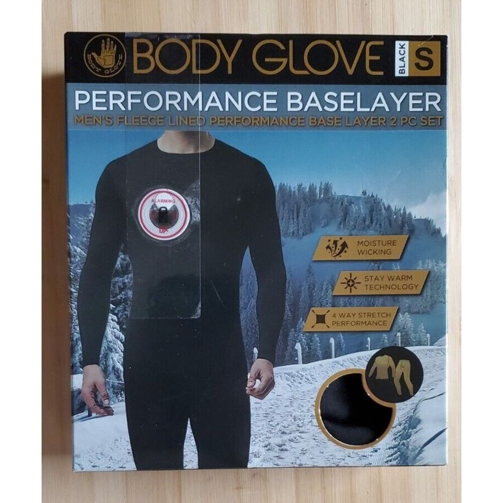 New Body Glove Thermal Fleece Top Bottom Long Johns 2 PC Set Black Size Small